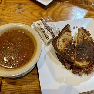 Chicken stew and a Rueben