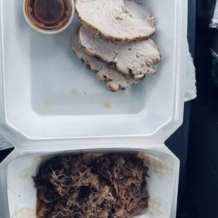Pulled pork (outstanding!) and turkey