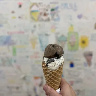 Oreo-Dough and Mint Oreo all in a homemade waffle cone
