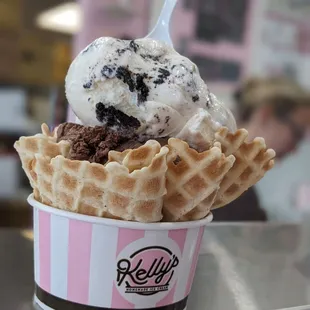 a waffle cone with a scoop of ice cream