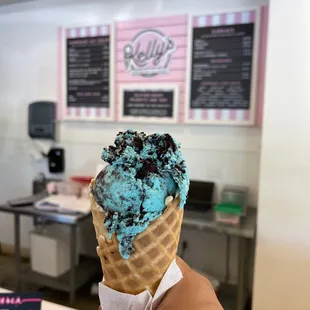 Cookie Monster  on waffle cone.
