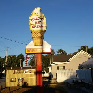 a large ice cream cone sign