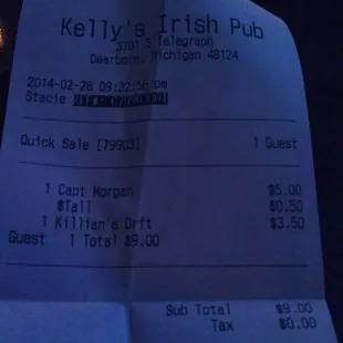 $5.50 for a Captain &amp; orange juice but I couldnt detect the alcohol.