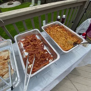 Catering- French toast casserole and bacon! Came with cutlery and two bottles of syrup. It was a HUGE crowd pleaser!