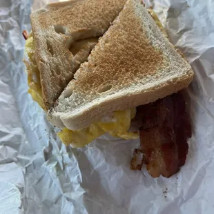 Bacon egg and cheese on white toast