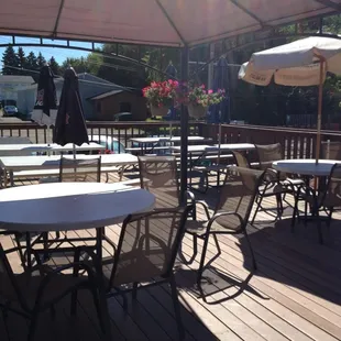 Lots of seating on the deck to eat and watch volleyball