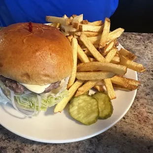 Probably prefab burger. Weird fries taste almost like they were baked.