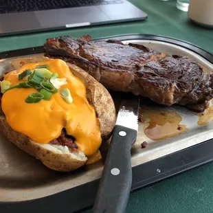 Ribeye and loaded baked potato