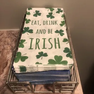 a stack of napkins on a counter