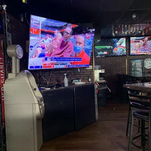 a television and a bar