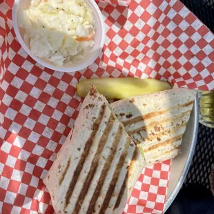 Chicken, bacon, ranch wrap with coleslaw