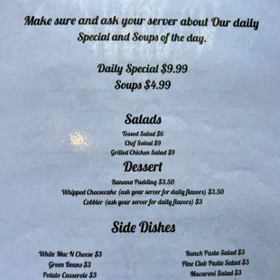 Lunch Menu as of June 2024