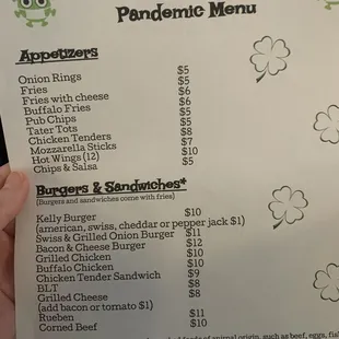 the menu for the restaurant