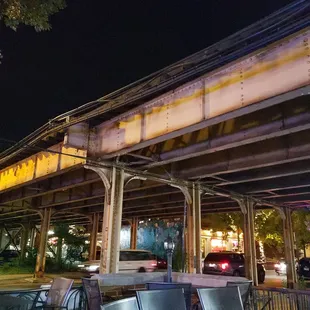 a view of a street at night