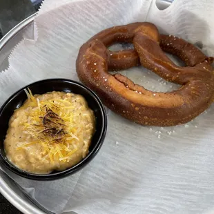 Crab dip pretzel