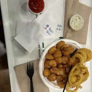 Scallops and onion rings