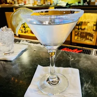 a martini on a napkin