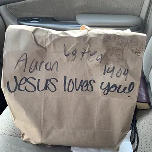 a sign in the back seat of a car