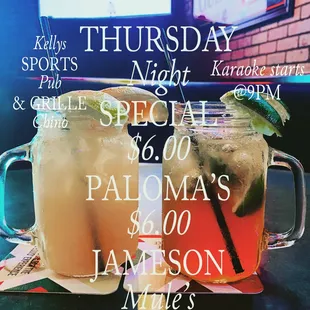 Thursday night drink specials best around with Karaoke now on Thursdays too