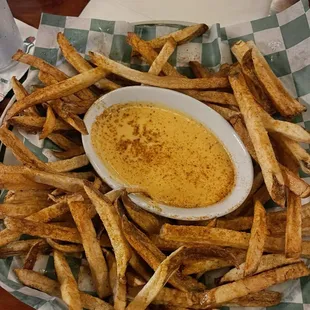 Old Bay fries with beer cheese