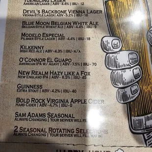 Happy Hour drink menu