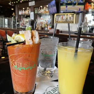 Secret drink on left (SO good) it was recommended by waitress + Tito&apos;s &amp; OJ on right