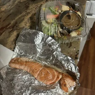 To go order: Caesar salad with blackened salmon what a joke