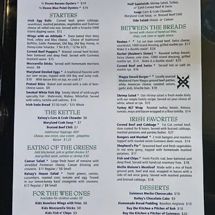 St Patty&apos;s Day Menu.