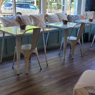 tables and chairs in a restaurant