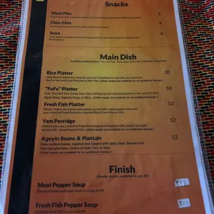 menu