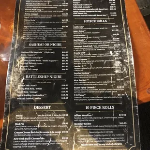 Sushi menu
