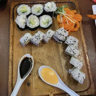 cucumber avocado roll and Philadelphia roll