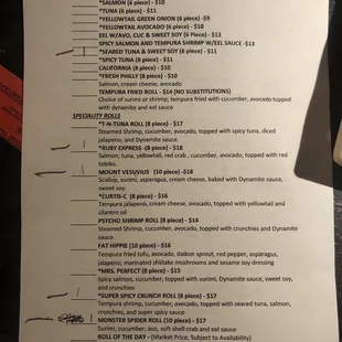 sushi menu (side 2)