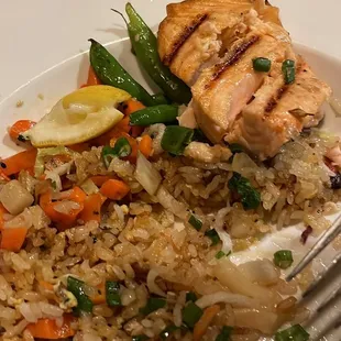 Fried rice with salmon.