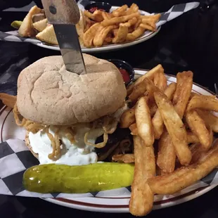 Buffalo Burger. Locally sourced bison with blue cheese. Wow that's good!