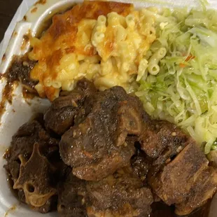 Oxtails, Mac and Cheese, Steamed Cabbage