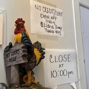 a rooster on a counter