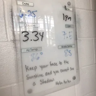 Info inside the pool area.