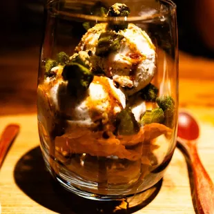 black sesame ice cream with mochi