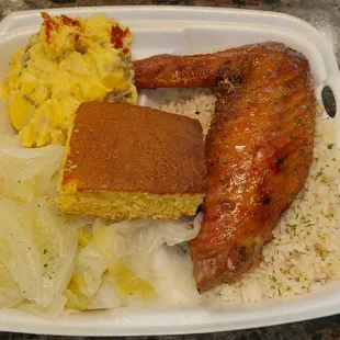 Turkey Wing, Cabbage, Potatoe Salad, &amp; Corn Bread