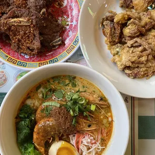 Salted Egg Yolk Soft Shell Crab with Rice Cake