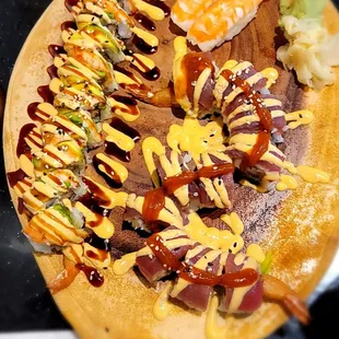 Dragon roll, baba roll and shrimp