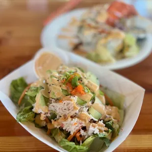 My favorite salad! I always crave this simple salad. Crab Avocado Salad is my go to. I try to make it at home and it sucks, so I come here.