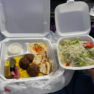 vegetarian platter in to go container.