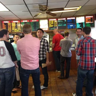 a group of people in a restaurant