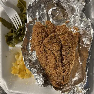 Southern Catfish &amp; Mac w/Collard Greens (Half Eaten)