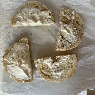 This is the bagel I received.. so much cream cheese ! !