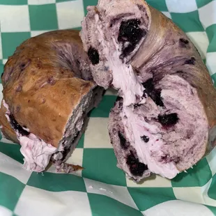 Blueberry bagel with blueberry cream cheese