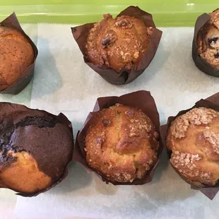 Blueberry, Banana Nut and Chocolate Orange Swirl muffins.