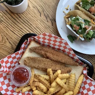 Catfish basket, chicken tacos